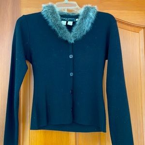 MONICA BIANCO MILANO Faux Fur Trim Cardigan